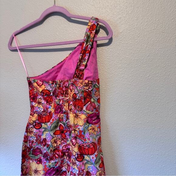 Dress Forum Revolve Pink Floral One Shoulder Wrap Dress Womens S Mini Beachy - Picture 7 of 12